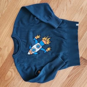 Sovereign Code boys size 6 sweater, teal with rocket launch image on front